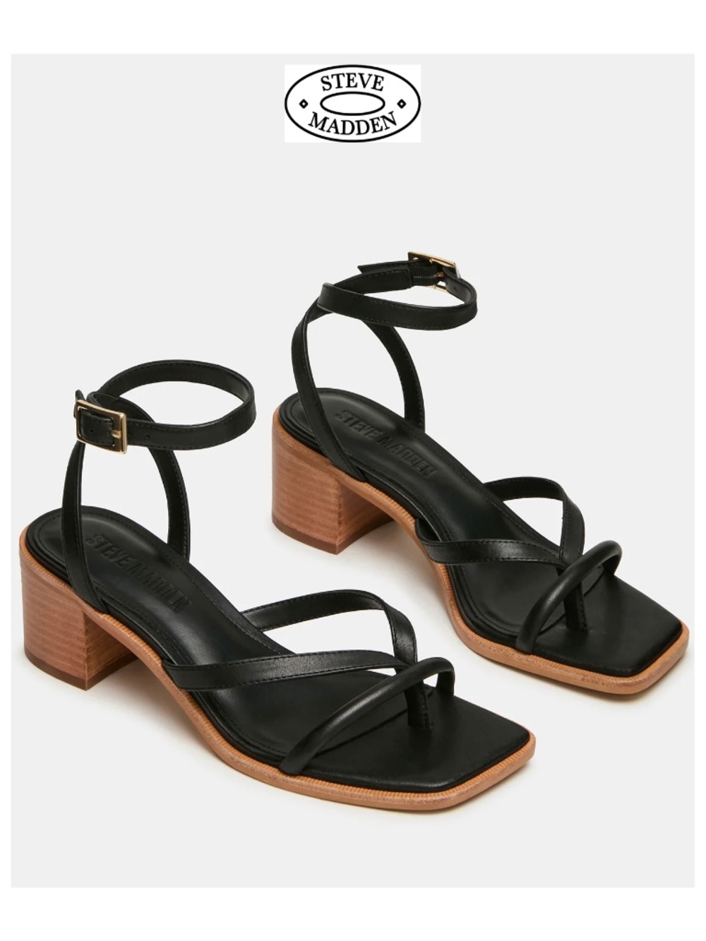 STEVE MADDEN NIB TILLY BLACK LEATHER BLOCK HEEL SANDAL. SIZE 7.5 M